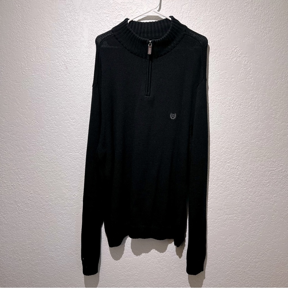 Chaps 1/4 Quarter Zip Mens Sweater XXL Black Logo Crest Vintage
